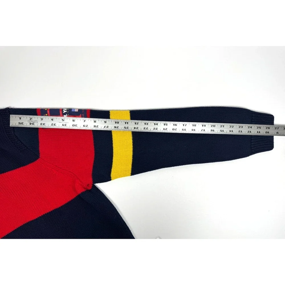 Polo Ralph Lauren 12.M Yacht Challenge Sweater Men XL Navy Red Stripe Shawl Neck